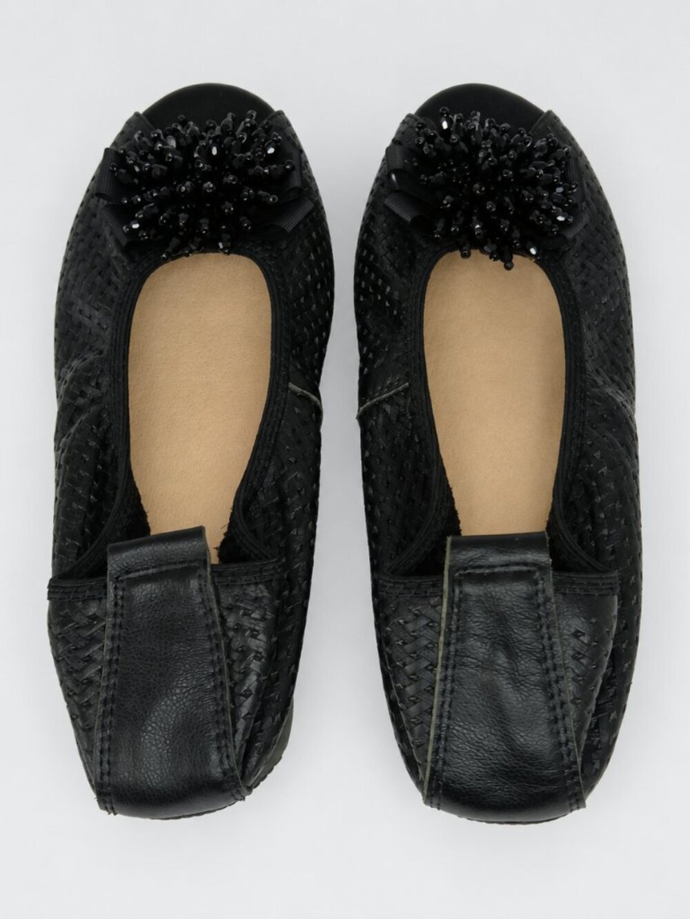 NWOT Open Toe Black Ballerina Flats Multiple Gems Bow Size 9 US 39 EU - Picture 2 of 3